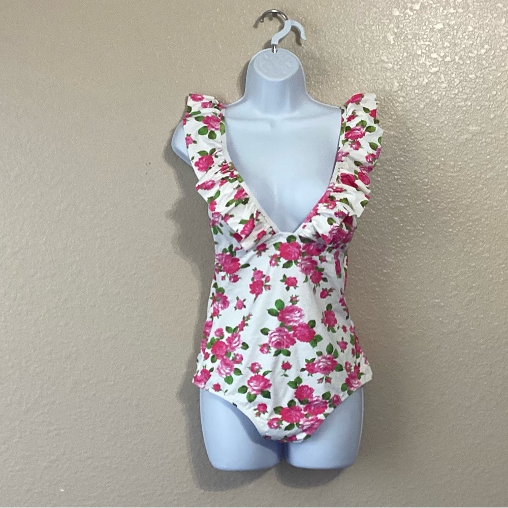 Betsey Johnson Floral One Piece Swimsuit - White and Pink